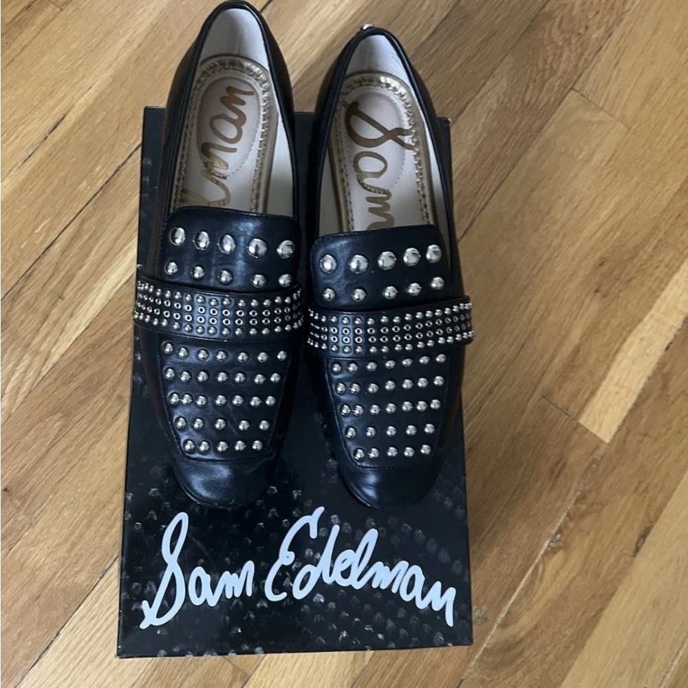 Sam Edelman Black Leather Studded Slip-On Loafers